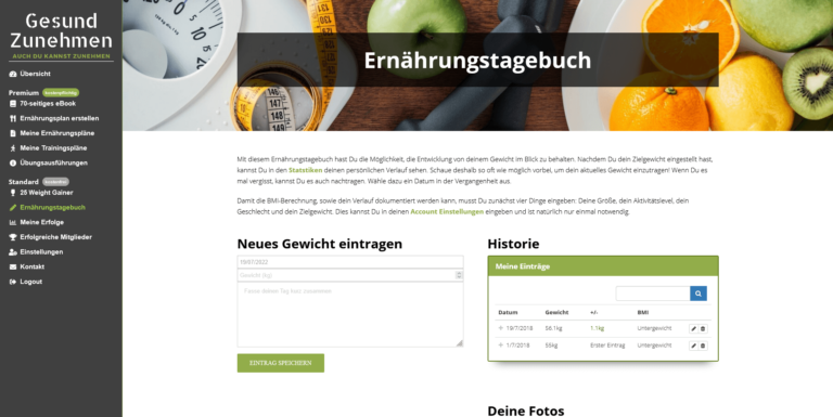 Ernährungstagebuch mit Wordpress erstellt