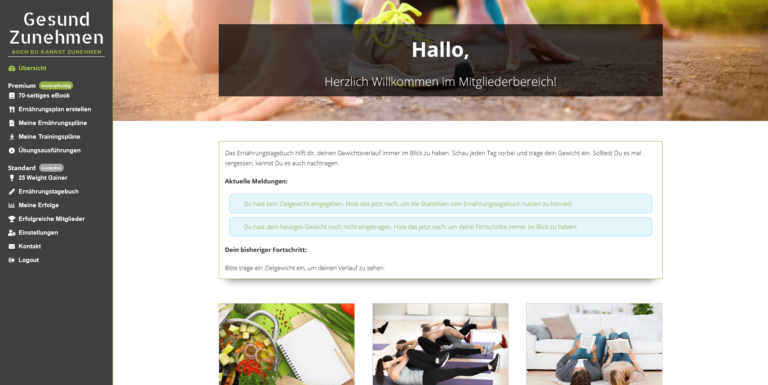 Dashboard nach dem Login